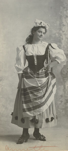 Six portraits of Grace Atwell in theatrical productions