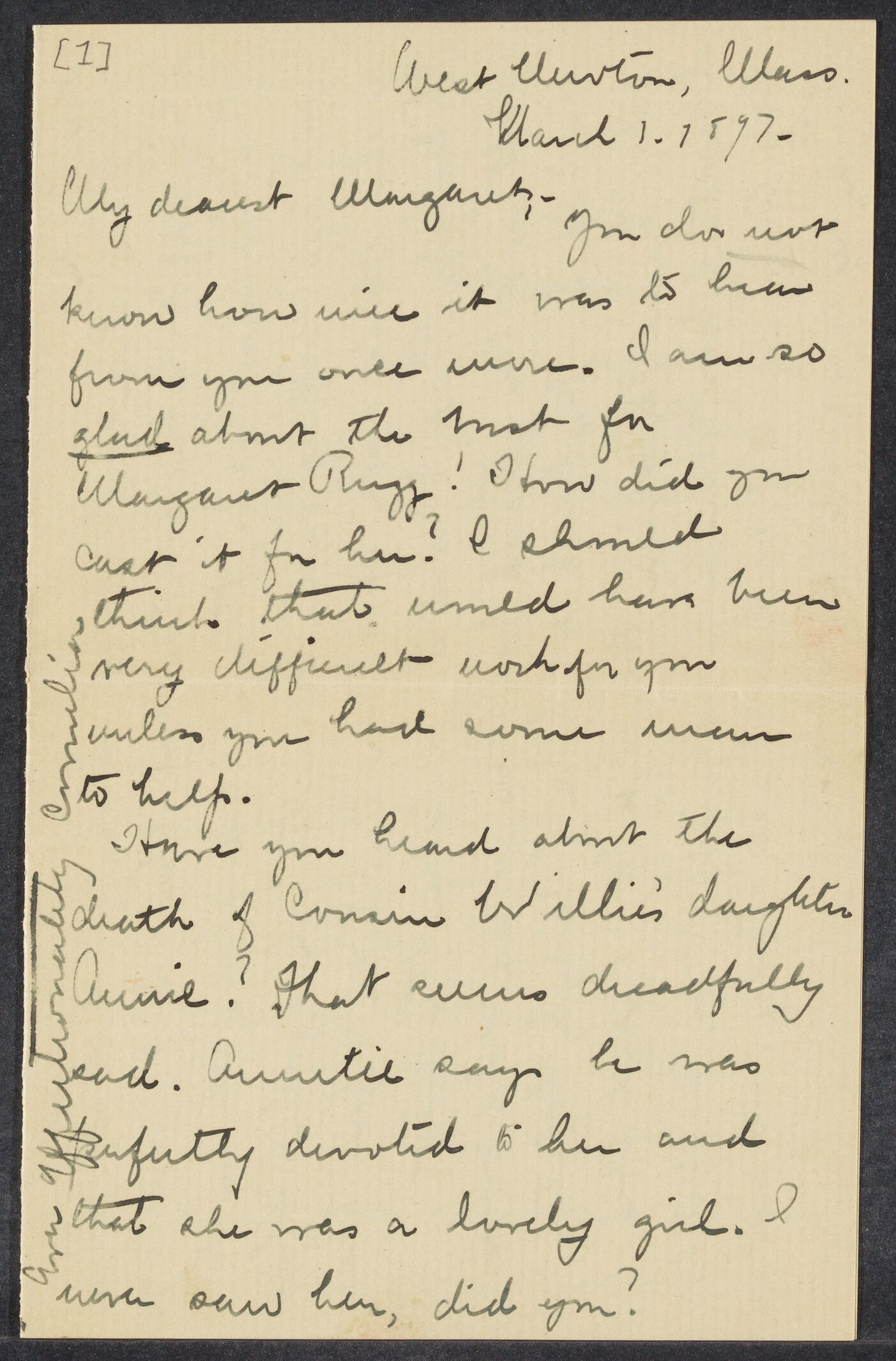 Letters from Cornelia James Cannon to her parents and siblings, March-June 1897