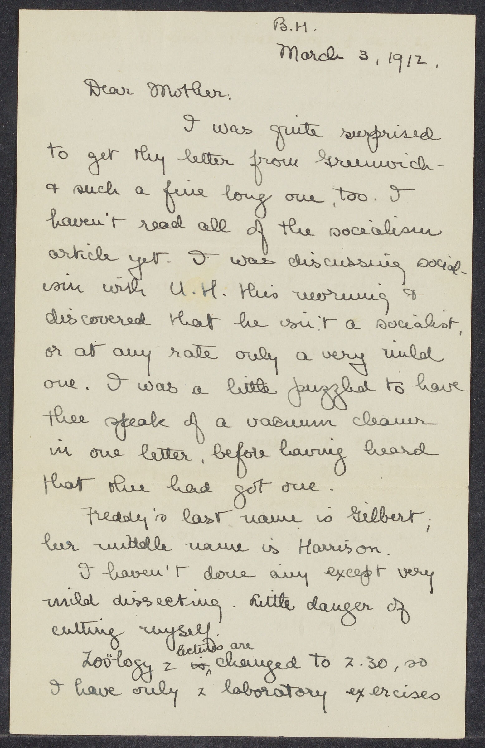 Letters from Eleanor Stabler Brooks to her parents, March 1912