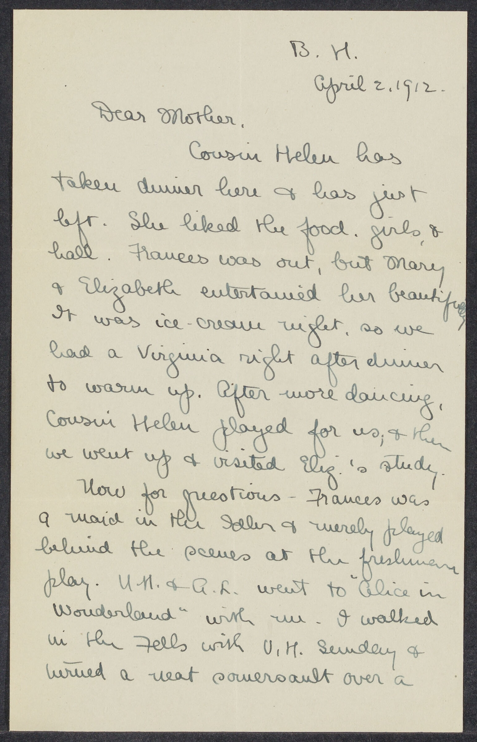 Letters from Eleanor Stabler Brooks to her parents, April 1912