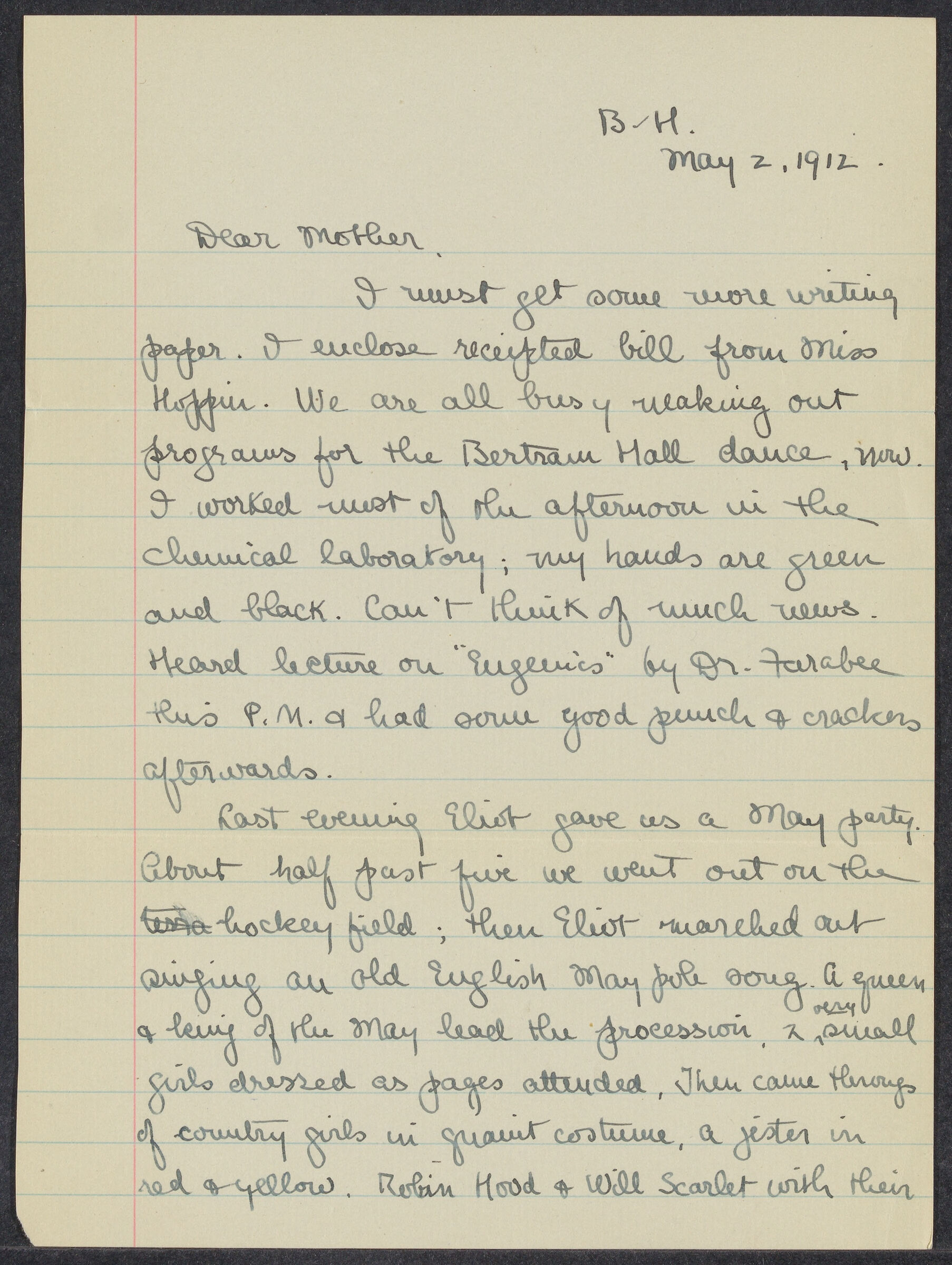 Letters from Eleanor Stabler Brooks to her parents, May-June, October 1912