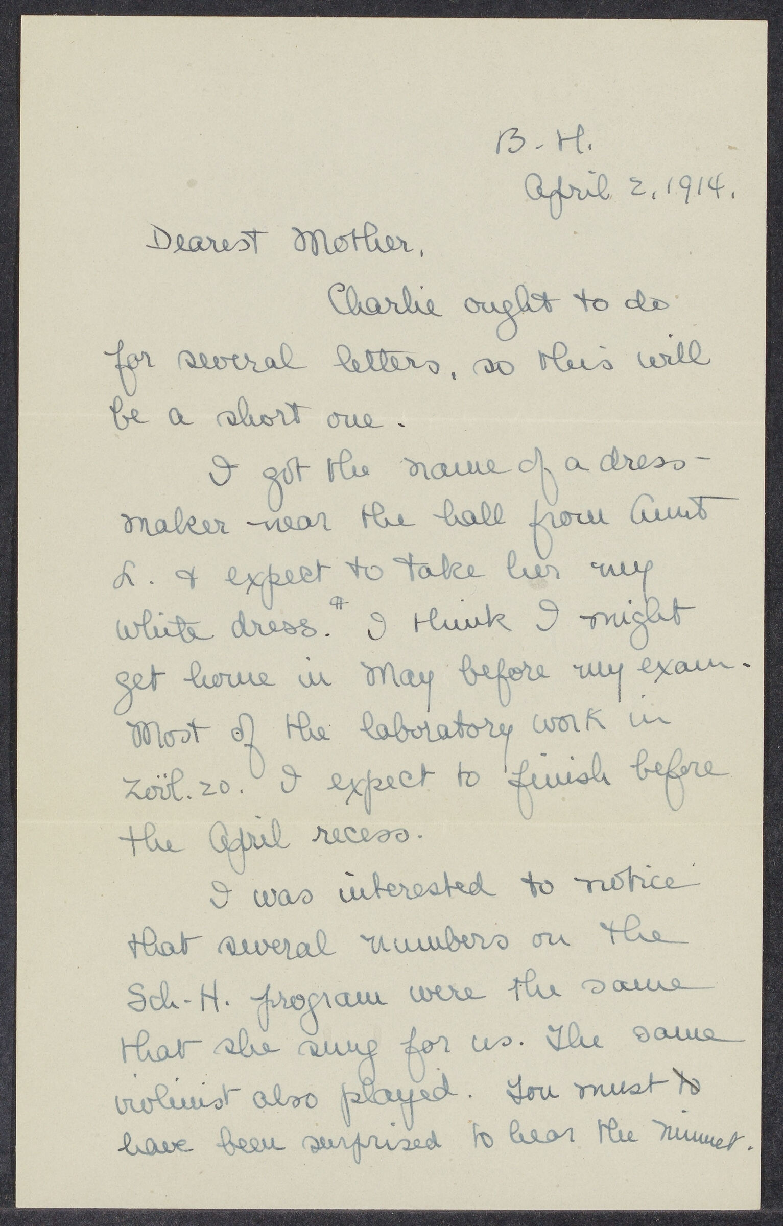 Letters from Eleanor Stabler Brooks to her parents, April 1914