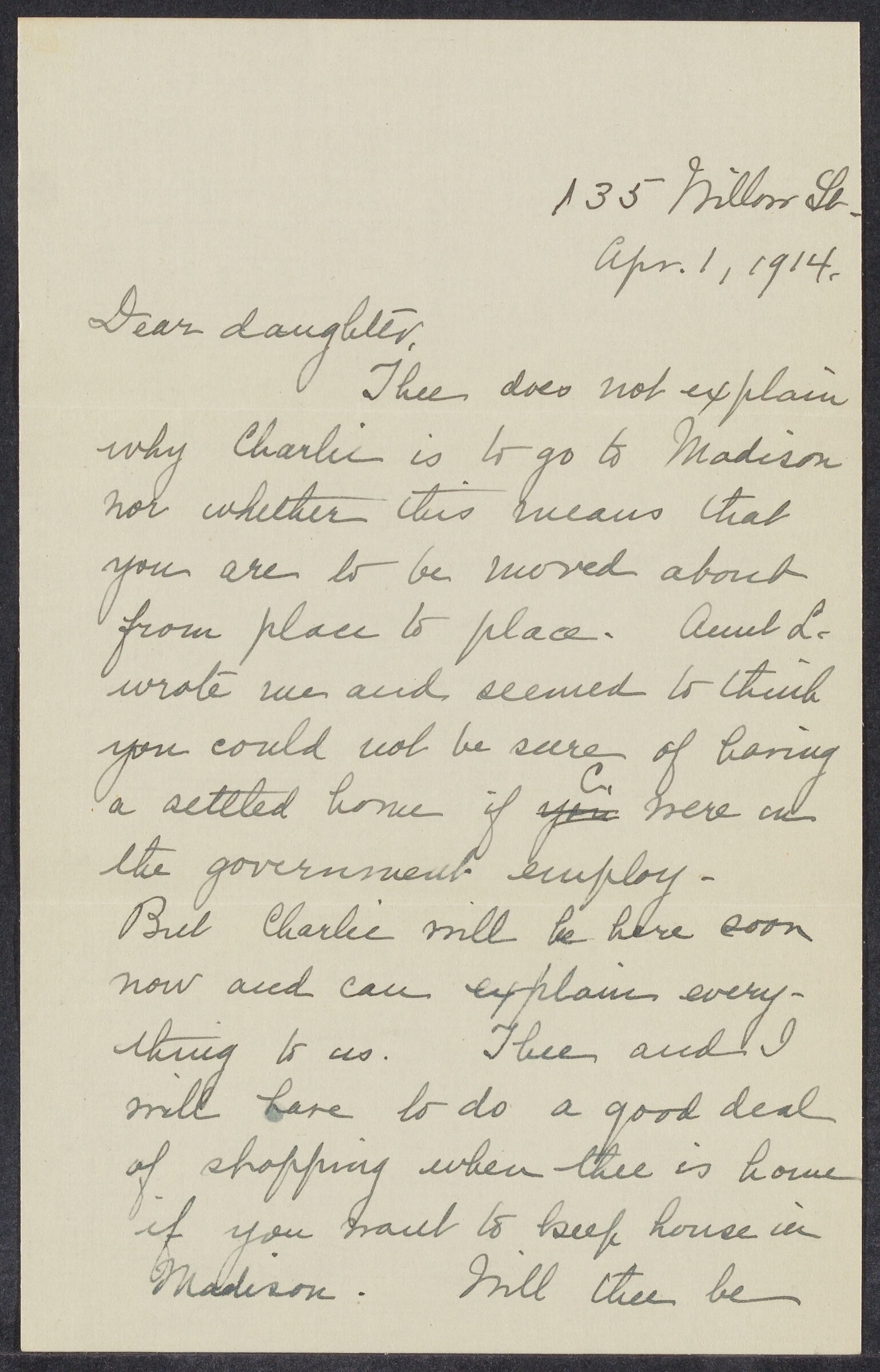 Letters from Eleanor Stabler Brooks's parents to Eleanor Stabler Brooks, April-June, 1914