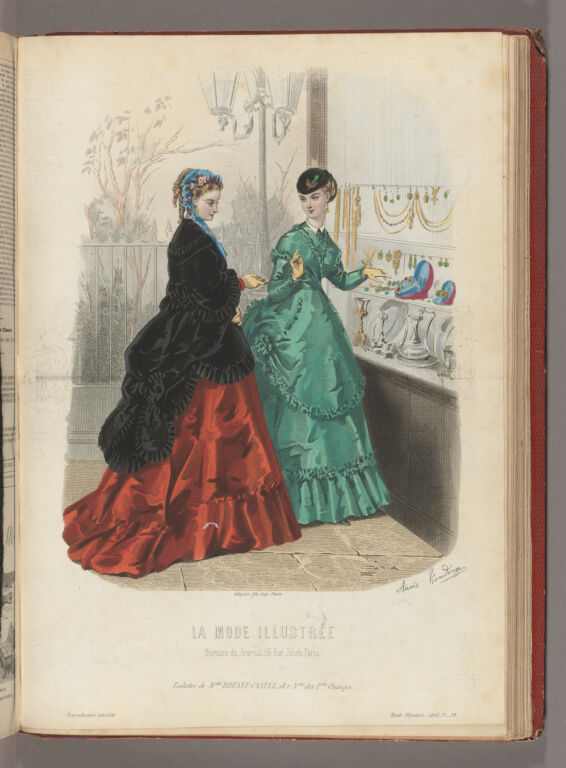 Costume print from La Mode Illustrée. Toilettes de Mme. Breant-Castel, 28.r. Nue des Pts Champs