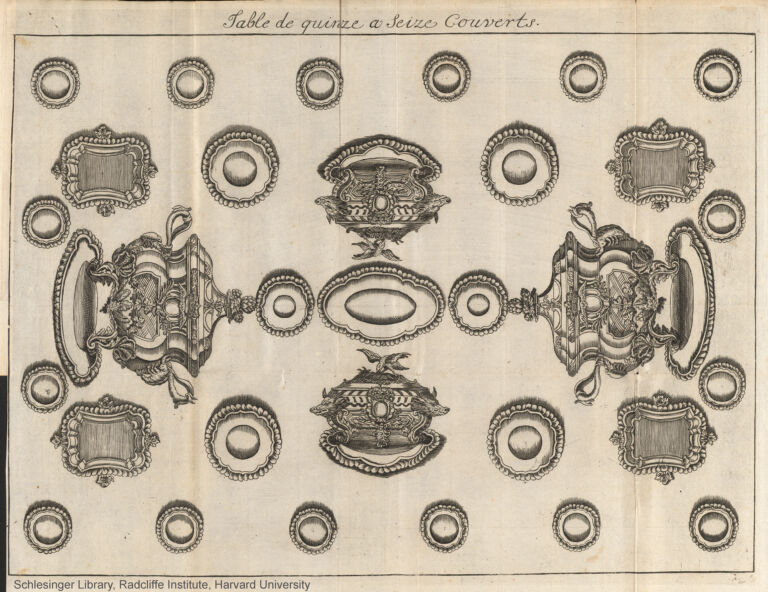 Table de quinze a seize couverts, engraving from Vincent La Chapelle's Le Cuisinier Moderne, volume 6