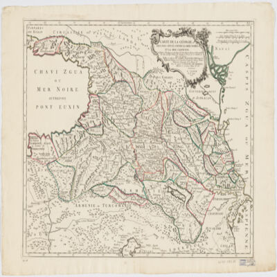 Carte de la Géorgie et des pays situés entre la mer Noire et la mer Caspiennedessinée en 1738 d'après les Cartes, Mémoires, Mesures et Observations des gens du Pays