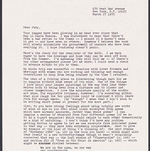 Typewritten letter to Judy Chicago from Adrienne Rich