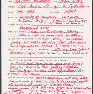 Typewritten form with handwriting in red ink
