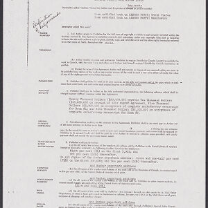 Photocopy of a page from a contract between Doubleday and Company and Judy Chicago with handwritten annotations