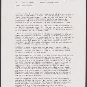 Typewritten memo to Loretta Barrett and Angela Iadavaia-Cox from Sam Vaughan Memo is marked Confidential