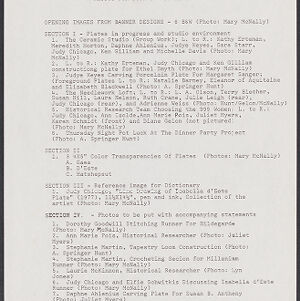 Typewritten page with a list of photos for book 1 by section