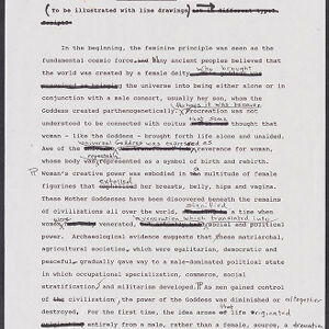 Typewritten page about The Dinner Party narrative with handwritten annotations