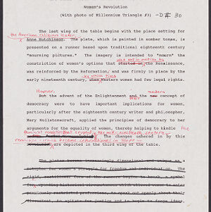 Typewritten page about Wing three with handwritten annotations in red and black
