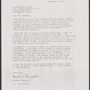 Typewritten letter to Maurice Tuchman from Barbara Margolies