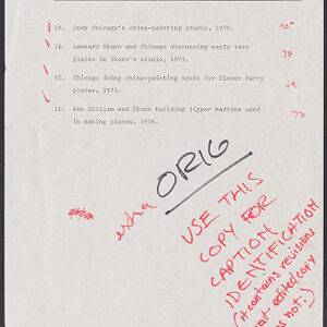 Typewritten list about panel one annotated in red and black ink