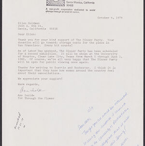 Typewritten letter with handwritten annotations to Ellen Goldman from Ann Isolde on Through the Flower letterhead