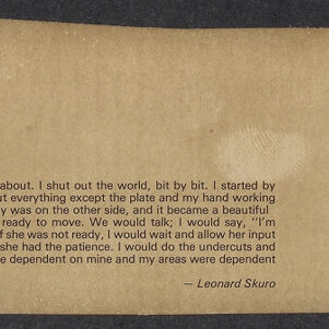 Clipping of a printed page with a quote by Leonard Skuro Handwritten annotation in red