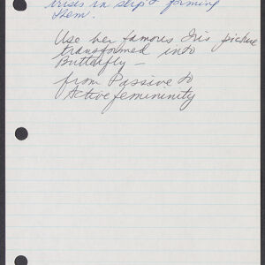 Handwritten note on ruled paper about Georgia O'Keeffe