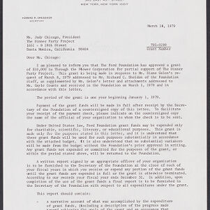 Typewritten letter to Judy Chicago on Ford Foundation letterhead