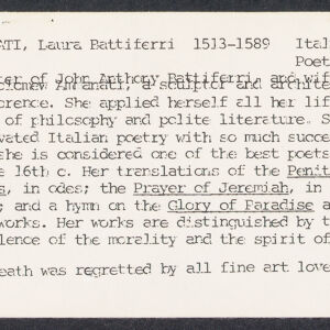 Typewritten note card with biographical information