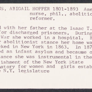 Typewritten note card with biographical information
