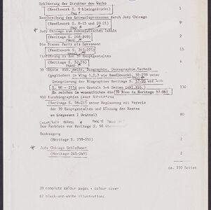 Typewritten table of contents in German with handwritten annotations