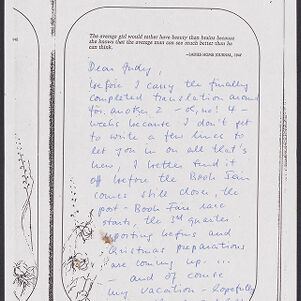 Handwritten letter to Judy Chicago on a photocopied book page