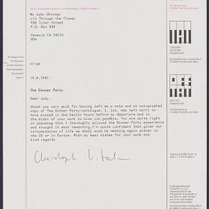 Printed letter to Judy Chicago from Christoph Vitale on Schirn Kunsthalle Frankfurt letterhead