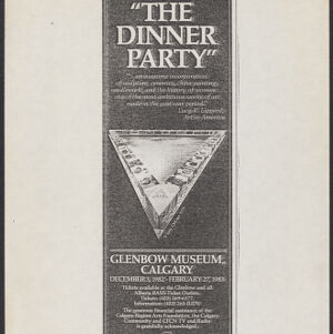 Photocopy of an advertisement for The Dinner Party with a picture of a triangular table with an open center and place settings