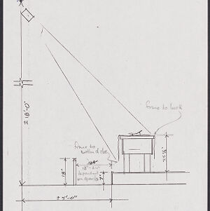 Photocopy of a diagram of a spotlight on a table with handwritten annotations