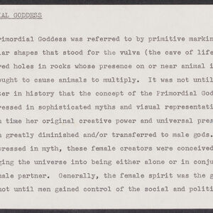 Typewritten note card about the primoridal goddess
