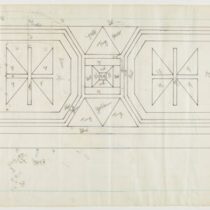 Hand drawn diagram on graph paper of a table runner with handwritten annotations