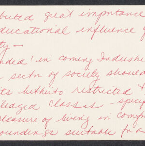 Handwritten note card in red ink