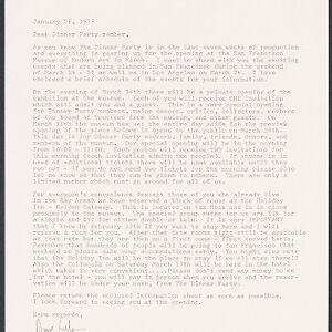 Typewritten letter on The Dinner Party Project letterhead