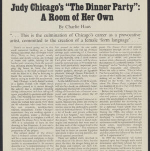 Printed article by Charlie Haas in New West about The Dinner Party