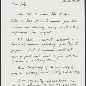 Handwritten letter to Judy on kitchen letterhead