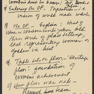 Handwritten notes on beige paper about The Dinner Party