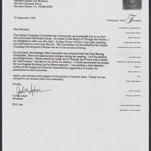 Printed letter to Michael Botwinick from Judith Asher on Through The Flower letterhead
