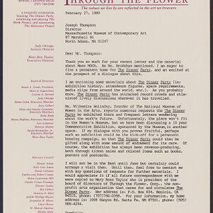 Typewritten letter to Joseph Thompson from Judy Chicago on Through the Flower letterhead