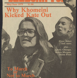 Two-color printed cover of The Lesbian Tide with orange text and a photograph of women protesting