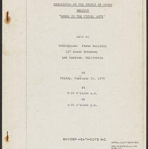 Typewritten cover page for a report on yellowed paper with stains in the left border