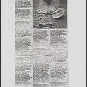 Black-and-white photocopy of an article from Reader about china painting includes a photograph of a woman painting a plate