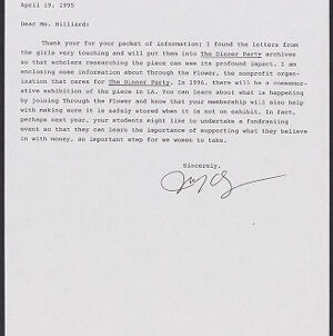 Typewritten letter to Ms Hilliard from Judy Chicago