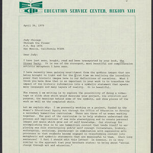 Typewritten letter to Judy Chicago on Education Service Center letterhead