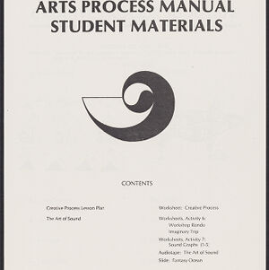 Black-and-white printed cover page of Arts Process Manual with an abstract illustration of a spiral shape