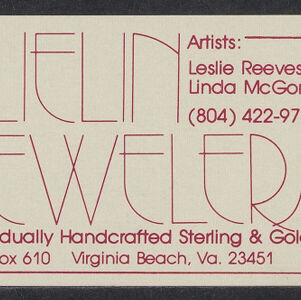 Printed business card for Lielin Jewelers in red ink on white paper