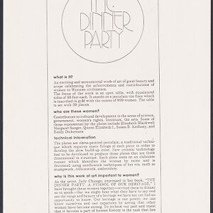 Black-and-white photocopy of a printed information sheet about The Dinner Party The title appears in a circle at the top
