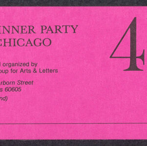 Printed ticket with an upward-pointing triangle filled with geometric patterns in black on pink paper