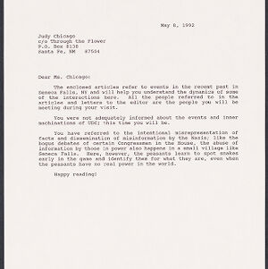 Typewritten letter to Judy Chicago