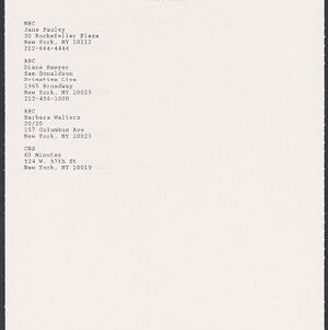 Typewritten list of press contacts